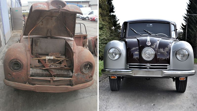 Poválečný model Tatry 87 před renovací a po.