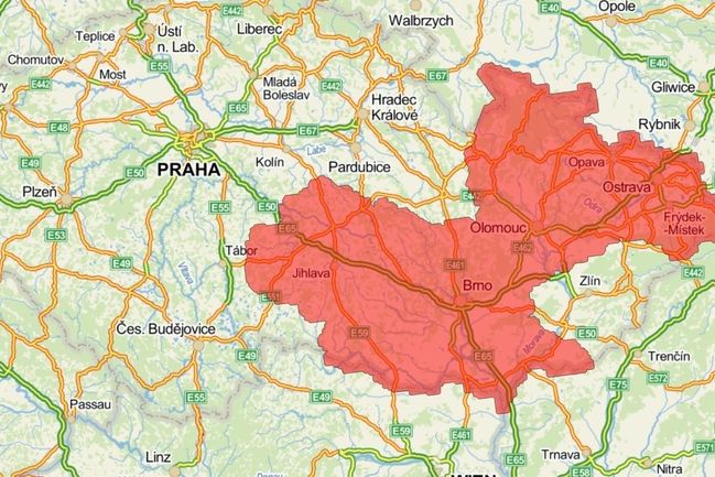 Mapa aktualizovaných leteckých snímků Moravy