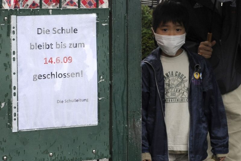 Na japonské škole v německém Düsseldorfu visí oznámení, že škola bude zavřená.