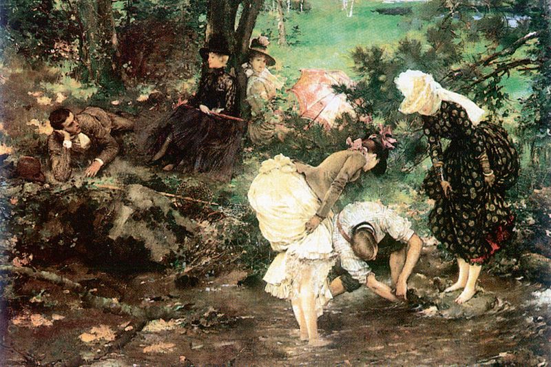 Obraz Vojtěcha Hynaise na výletě z roku 1889 zpodobnil „výletní idylku“ v přírodě.