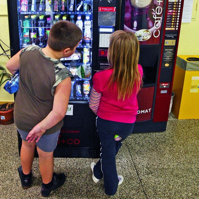 Automaty se sladkostmi umístěné přímo ve školách svádějí k mlsání a přejídání. 