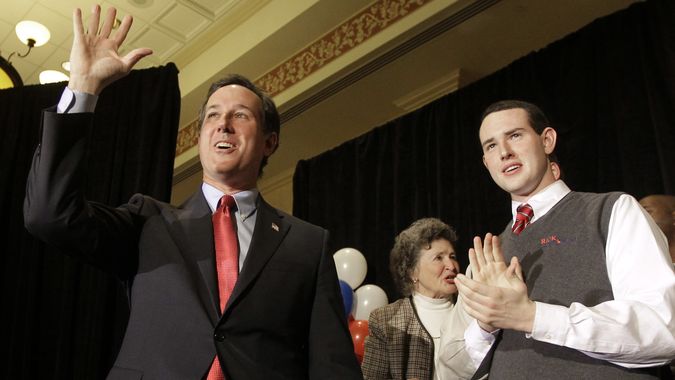 Rick Santorum se svými synem Johnem v Missouri