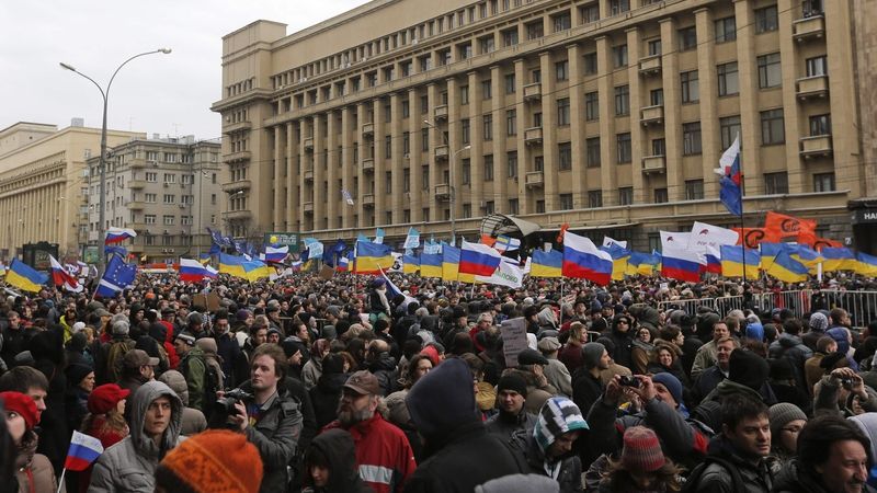 Proukrajinská demonstrace v Moskvě.