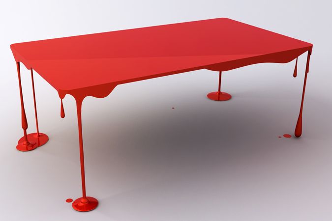 Krvavý stůl s názvem Paint or Die But Love Me od designéra  Johna Nouanesinga.