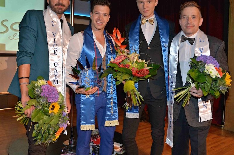 Zleva: Robert Kučera (2.vice Gayman 2017), Marco Tornesse (Mr. Gay Universe 2017), Lukáš Grečko (Gayman 2017),Jaroslav Huňát (1.vice Gayman 2017)
