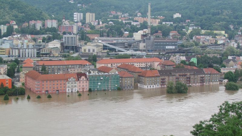 Zaplavené domy ve Střekově v Ústí nad Labem