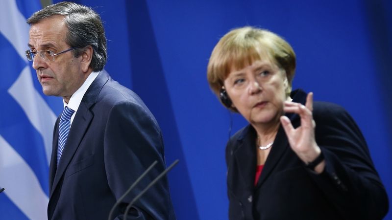 Řecký premiér Antonis Samaras a německá kancléřka Angela Merkelová