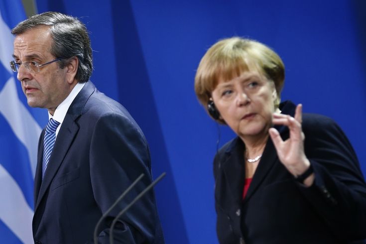 Řecký premiér Antonis Samaras a německá kancléřka Angela Merkelová
