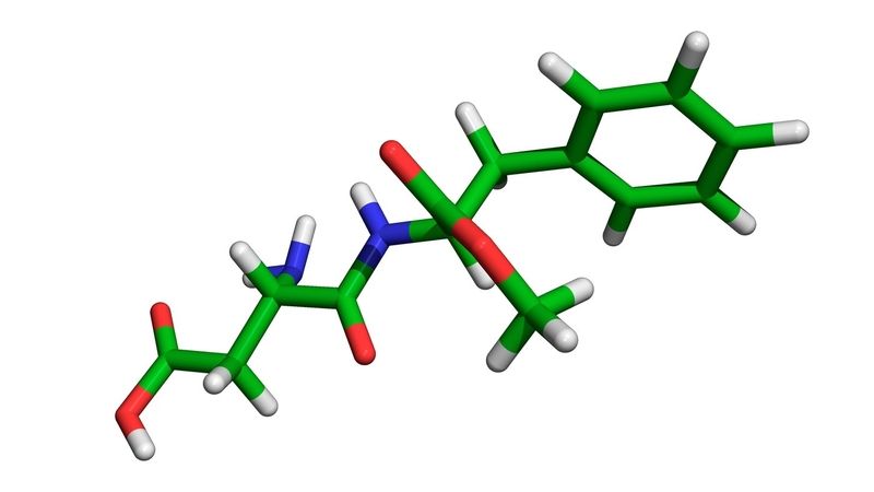 Počítačový model molekul aspartamu.