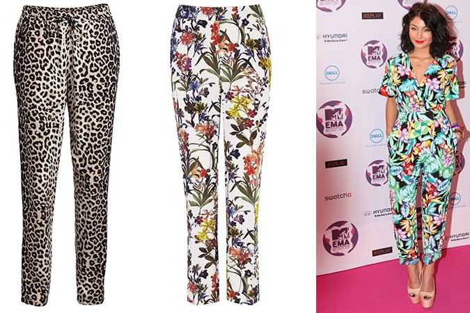 Outfit z předávání cen MTV EMA Awards. Napodobíte ho s leopardími kalhotami, Lindex 899 Kč. Nebo bílými rovného střihu, Marks&Spencer.