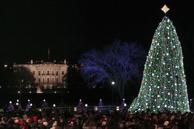 Prezident Barack Obama s rodinou rozsvítili v úterý vánoční strom před Bílým domem.