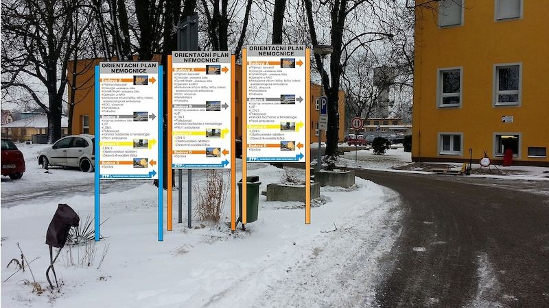 Vizualizace nového navigačního systému v Bohumínské městské nemocnici.