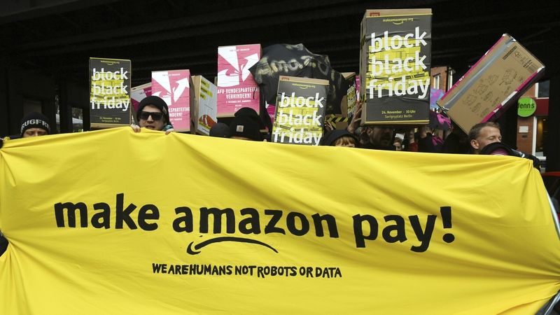 Stávka zaměstnanců Amazonu v Berlíně