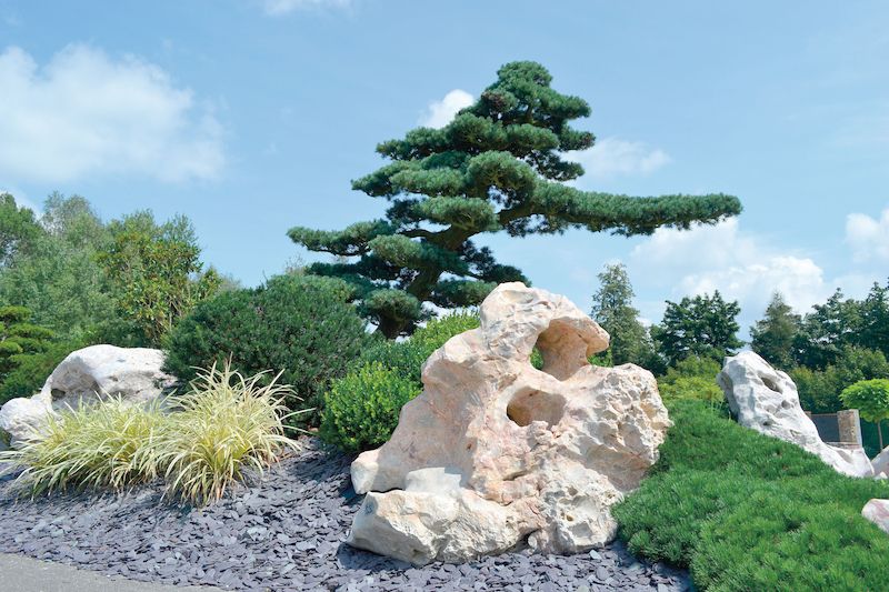 Do zahrad japonského stylu patří exkluzivní kameny, které dávají vyniknout zbarvení a neobvyklému tvaru. 