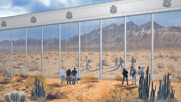 Jeden z návrhů designu hraniční zdi mezi USA a Mexikem