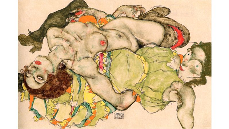 Egon Schiele, Ležící dívky (Lesbičky), 1915, ze sbírek Albertiny.
