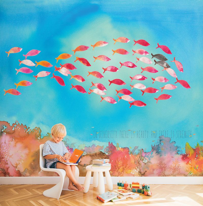 Panoramatická vliesová tapeta Ryby rozhodně podpoří dětskou fantazii, značka Coordonne, šířka 350 x výška 270 cm, cena na vyžádání. 