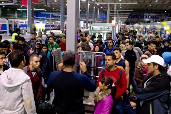 Uprchlíci na nádraží v Mnichově (13.9.2015) 