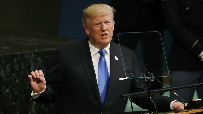 Americký prezident Donald Trump při projevu na zasedání Valného shromáždění OSN