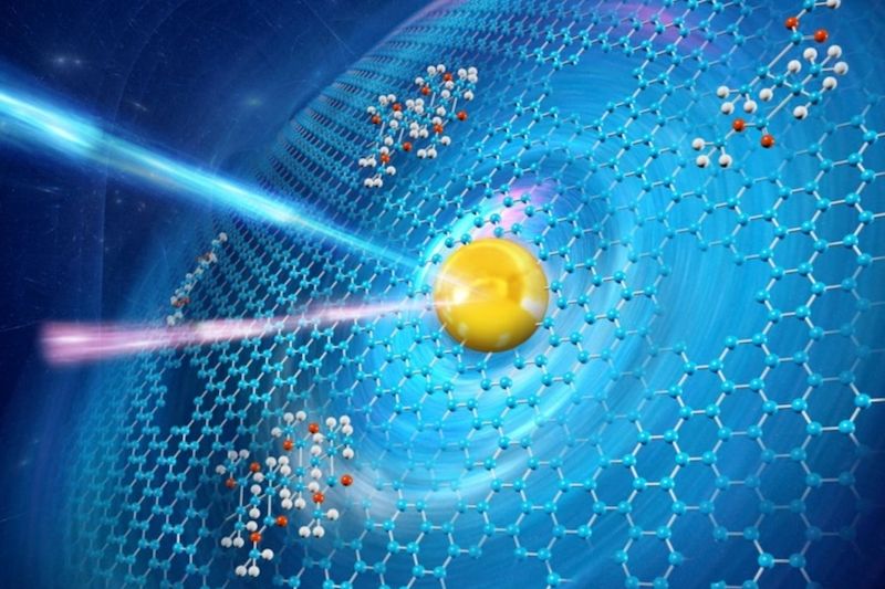 Kulatá zlatá nanočástice, která mění vlnovou délku odraženého světla.