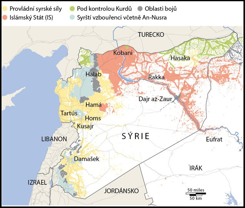 Oblasti v Sýrii ovládané různými skupinami