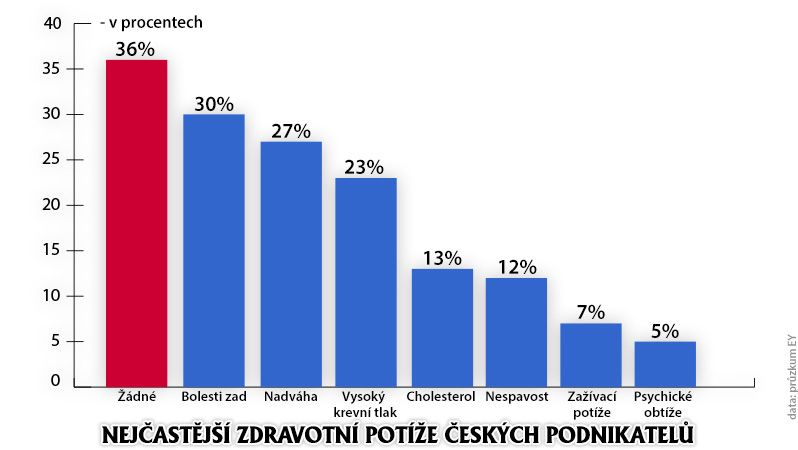 Nejčastější zdravotní potíže českých podnikatelů