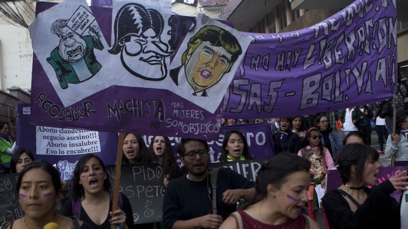 Ženy protestují v Bolívii. 