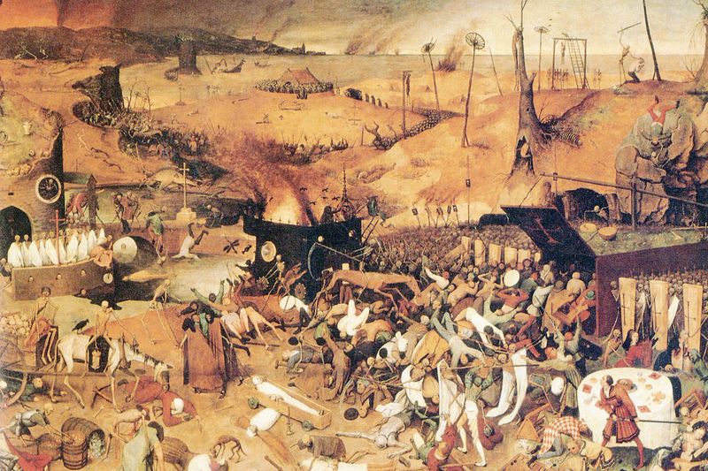 Triumf smrti vlámského malíře Pietra Bruegela staršího ze 16. století - i když byla smrt chápána jako běžná část života, lidé se děsili války, moru a neřesti, jak dokládá obraz.