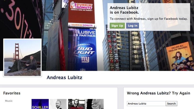 Facebooková stránka Andrease Lubitze před vypnutím