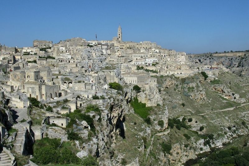 Město Matera v italském regionu Basilicata.