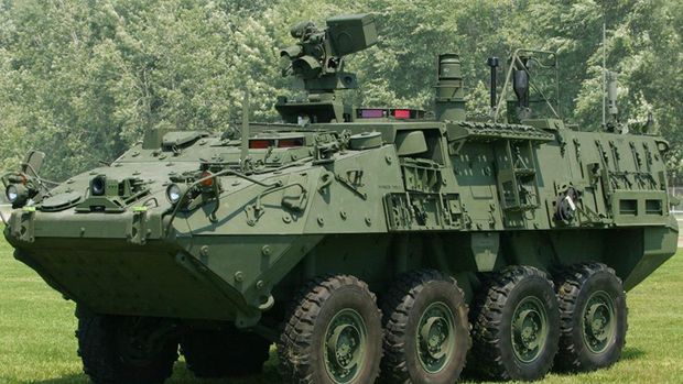 Českem projede 118 amerických vojenských vozidel, vesměs obrněných transportérů Stryker. Na snímku ve verzi FSV