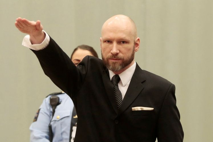 Anders Behring Breivik u norského soudu. 