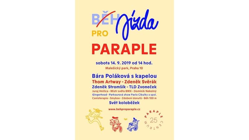 Běh pro Paraple startuje 14. září 2019 ve 14:00 hodin v Malešickém parku v Praze 10.