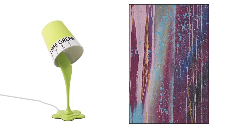 Lampička inspirovaná vylévání barvy vnese do prostoru hravou atmosféru.