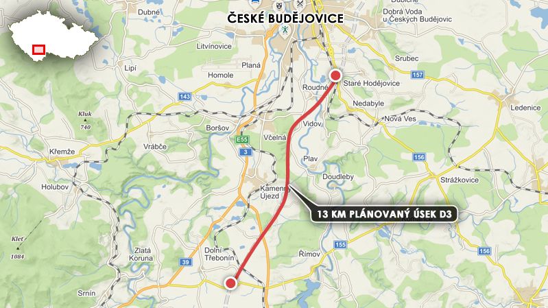 ŘSD začne na jaře stavět 13 km dlouhý úsek dálnice D3 od Hodějovic k Třebonínu