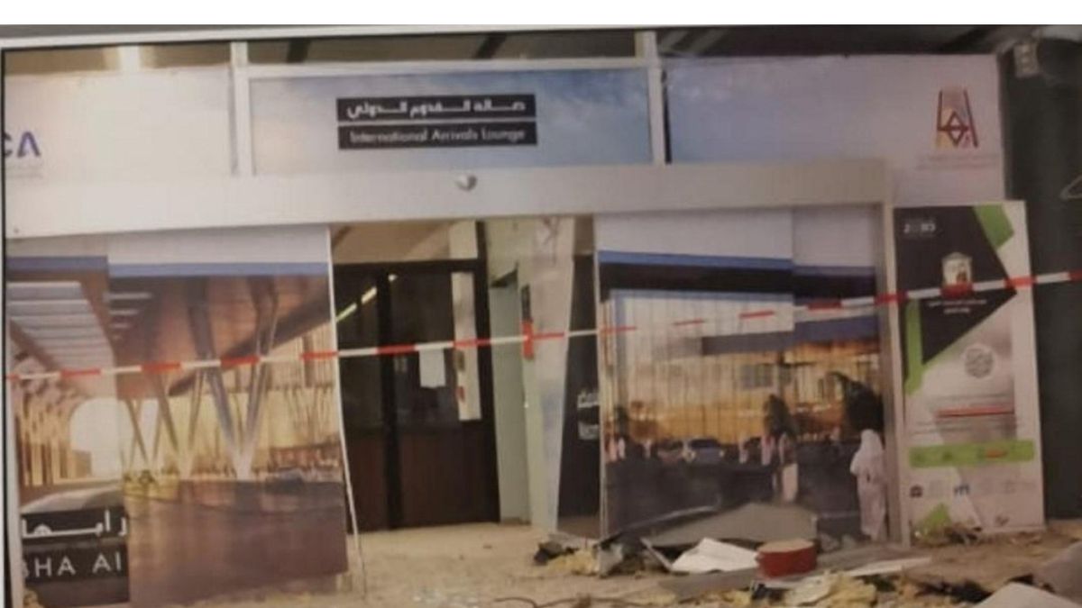 Terminál saúdskoarasbkého letiště Abhá po zásahu raketou Húsíů 