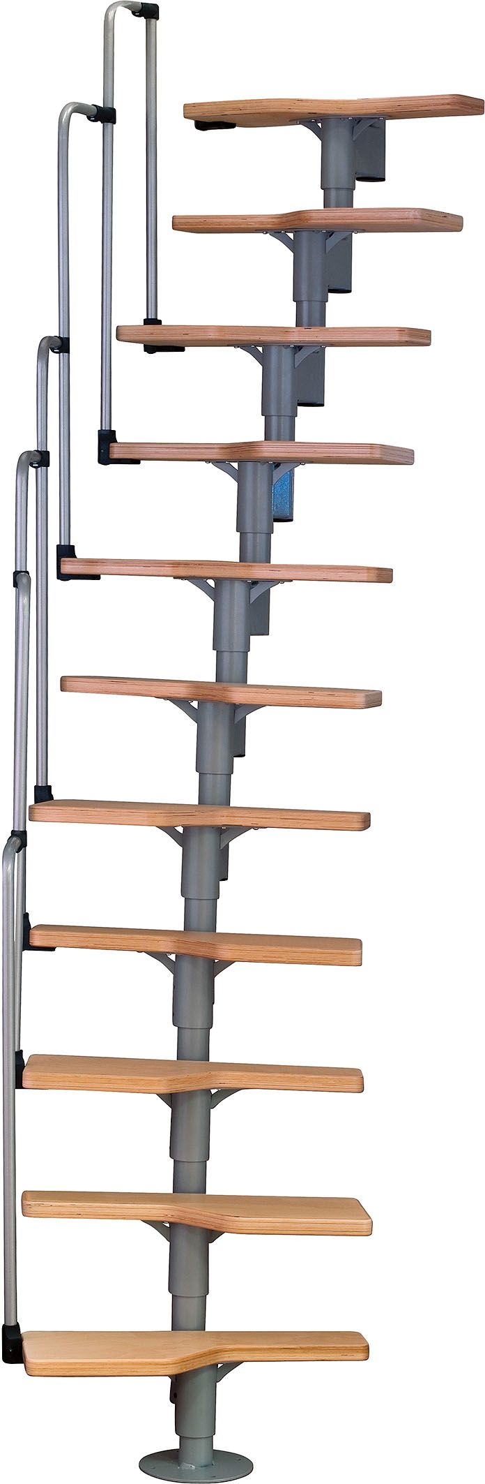 Schody Pertura prostorově úsporné, vyrobené ze dřeva a kovu. Vhodné jako vedlejší schodiště v interiéru. Výška patra 200 až 294 cm. Cena 9490 Kč.