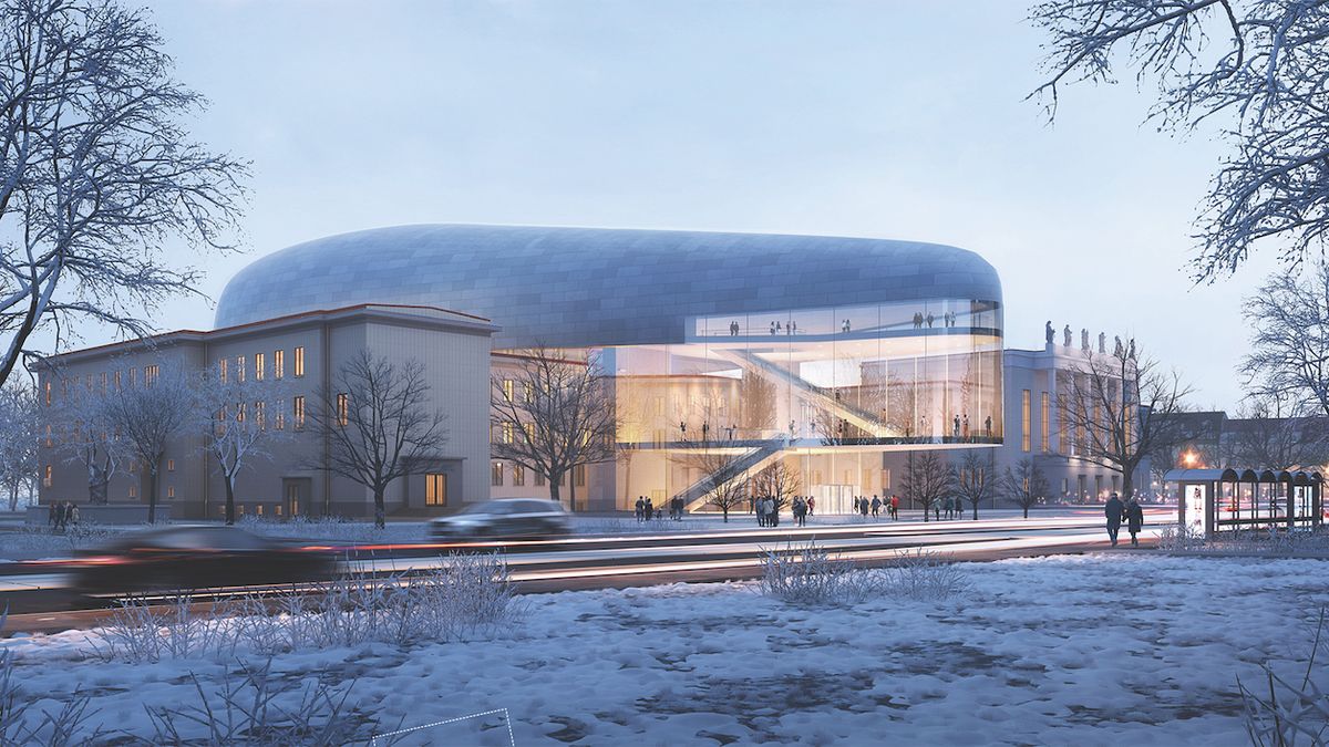 Vítězný návrh amerického architekta Stevena Holla na novou koncertní halu v Ostravě. 