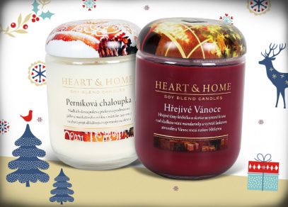 Vánoční vonné velké svíčky Heart and Home - svíčky Perníková chaloupka a Hřejivé Vánoce jsou baleny v dárkové krabičce s vánočním motivem. Svíčky jsou vyrobeny ze směsi sójového vosku, který je šetrnější k životnímu prostředí, Albi 809 Kč.