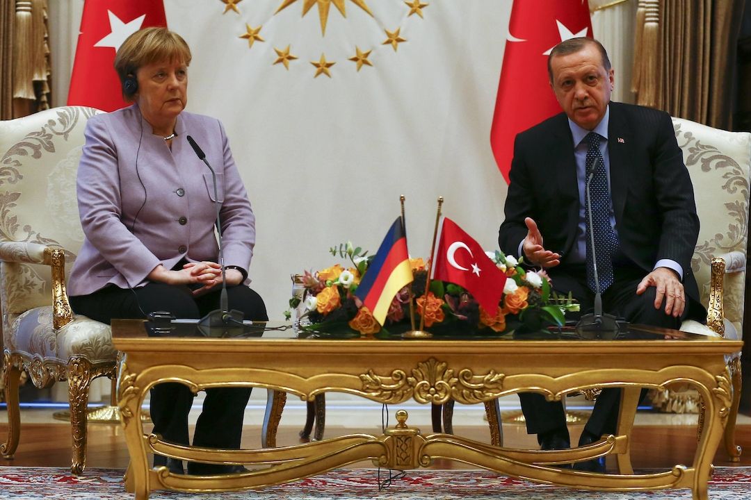 Německá kancléřka Angela Merkelová u tureckého prezidenta Recepa Tayyipa Erdogana