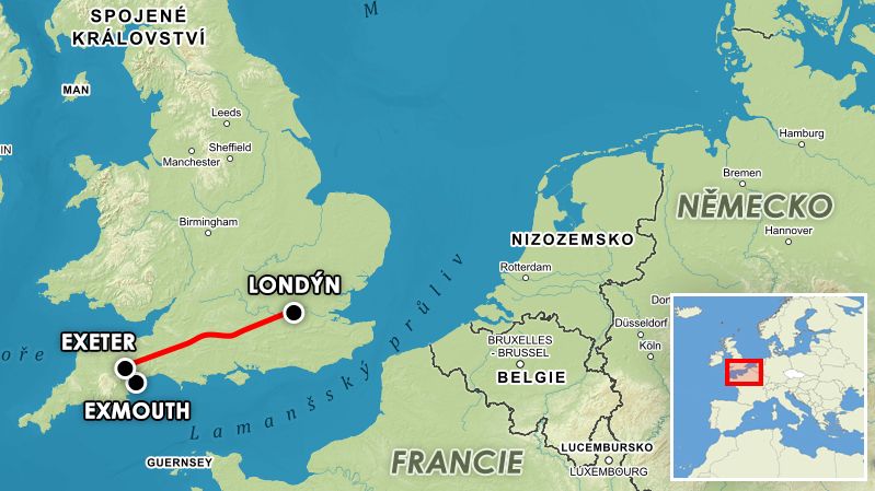 Muž absolvoval téměř 300 kilometrů dlouhou cestu z Londýna do Exmouthu.