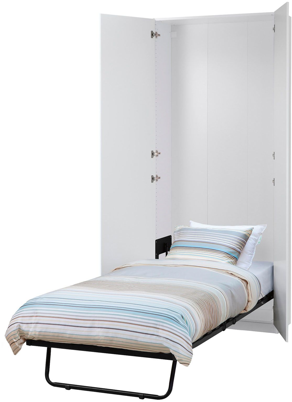 V případě absence ložnice a velkého nedostatku prostoru si můžeme pořídit postel sklápěnou do skříně. Cena 7590 Kč.