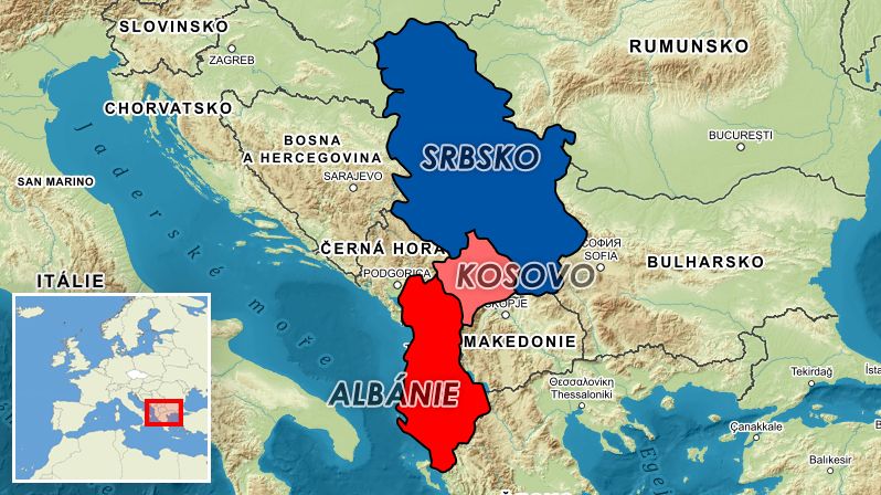 Srbsko, Kosovo a Albánie.