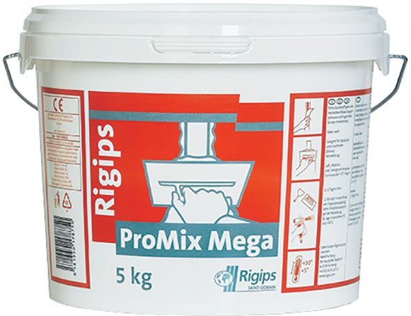 Tmel ProMix Mega je univerzální pastový tmel určený k základnímu i finálnímu tmelení spár sádrokartonových desek a jiných povrchů např. omítek, betonu apod. Cena bez DPH je 189 Kč/kus (5kg vědro). 