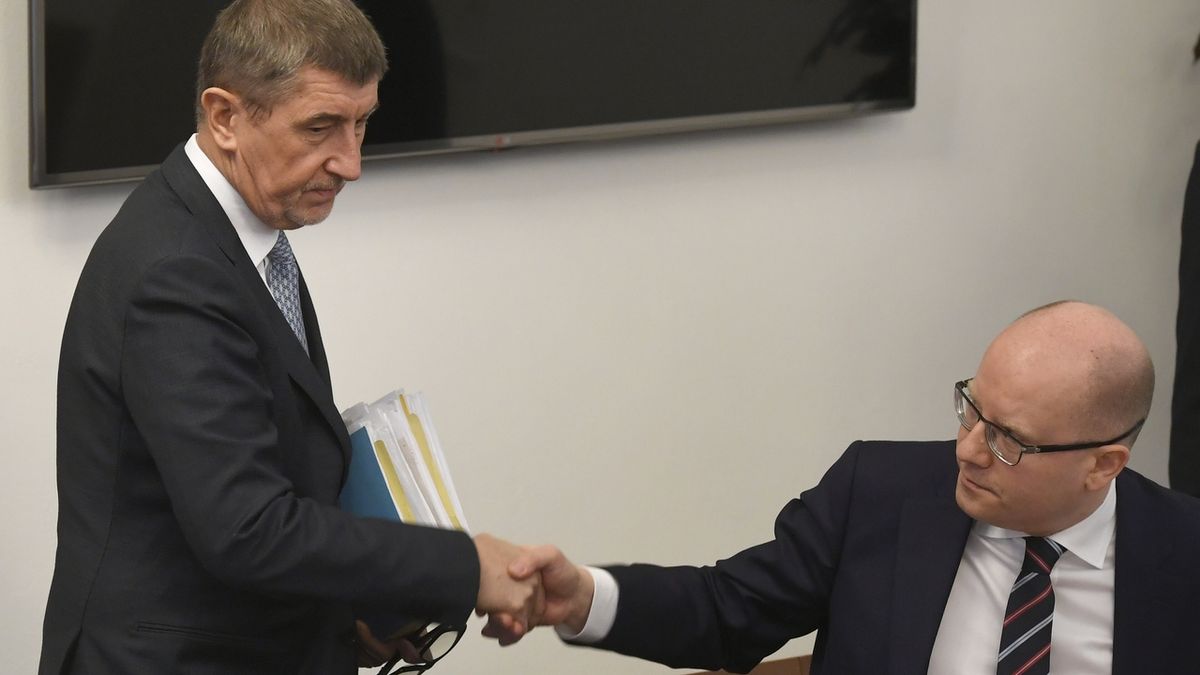 Schůze sněmovního bezpečnostního výboru za účasti premiéra v demisi Andreje Babiše (vlevo) a bývalého premiéra Bohuslava Sobotky (vpravo).