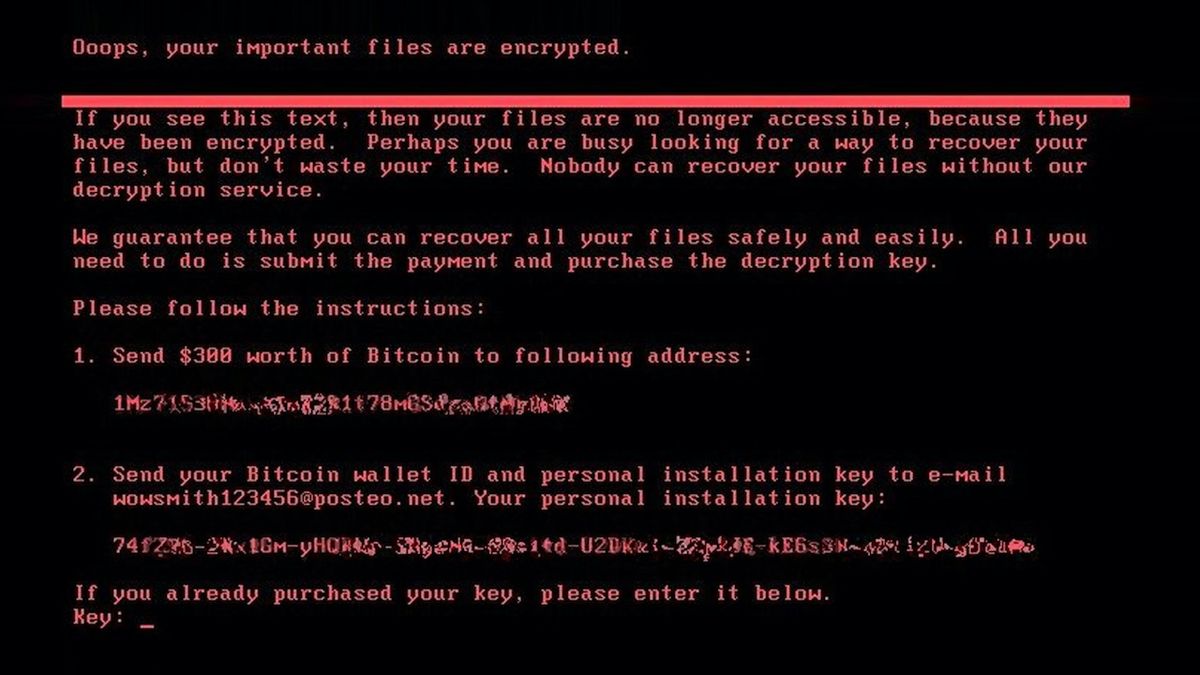 Uživatelé napadení vyděračským virem místo startu operačního systému uvidí tuto zprávu. Ilustrační foto