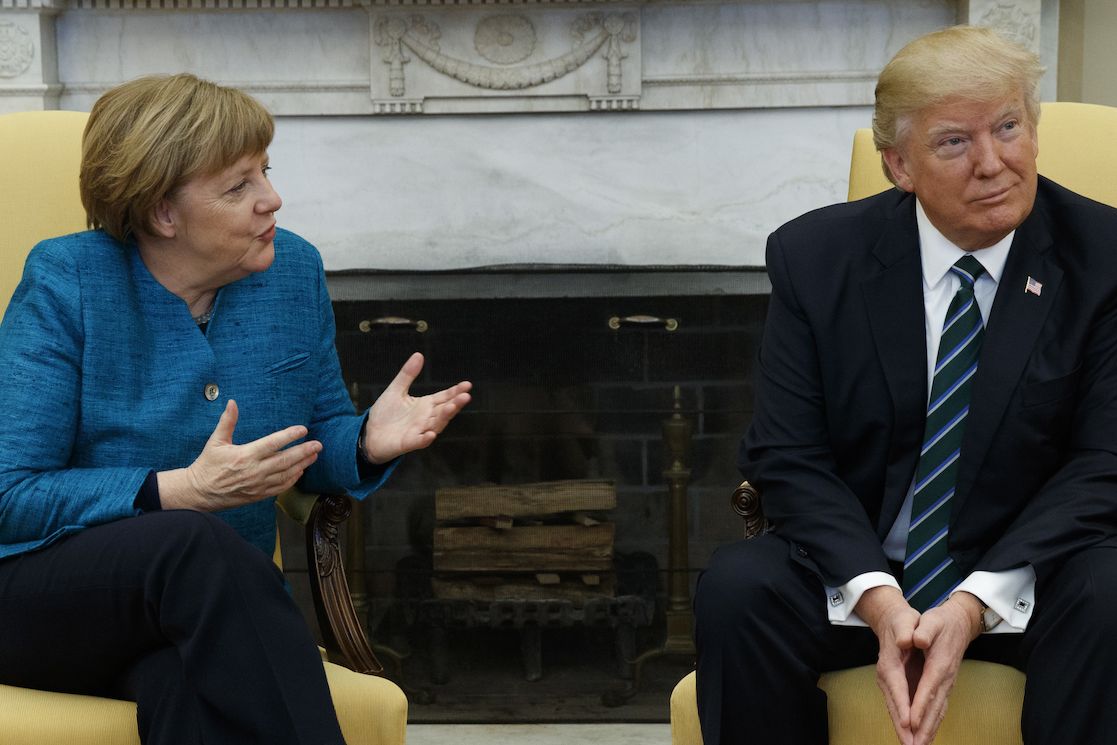 Německá kancléřka Angela Merkelová při setkání s americkým prezidentem Donaldem Trumpem v Bílém domě
