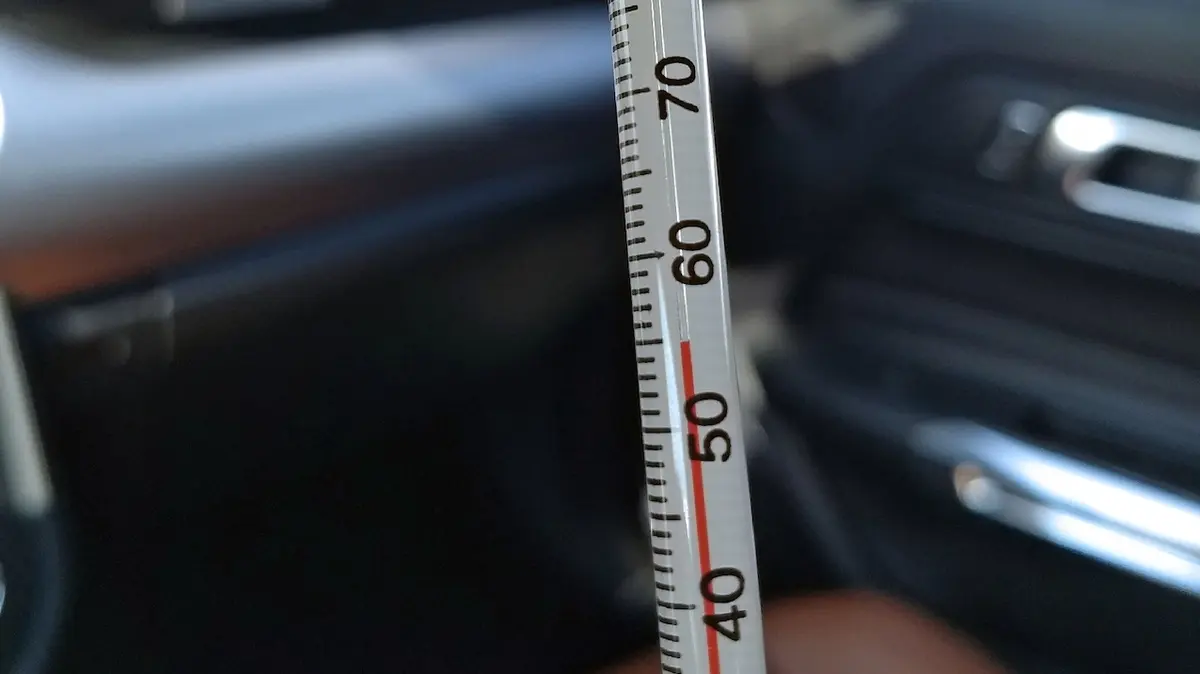 V autě zaparkovaném na slunci celý den ukázal teploměr 55 stupňů Celsia.