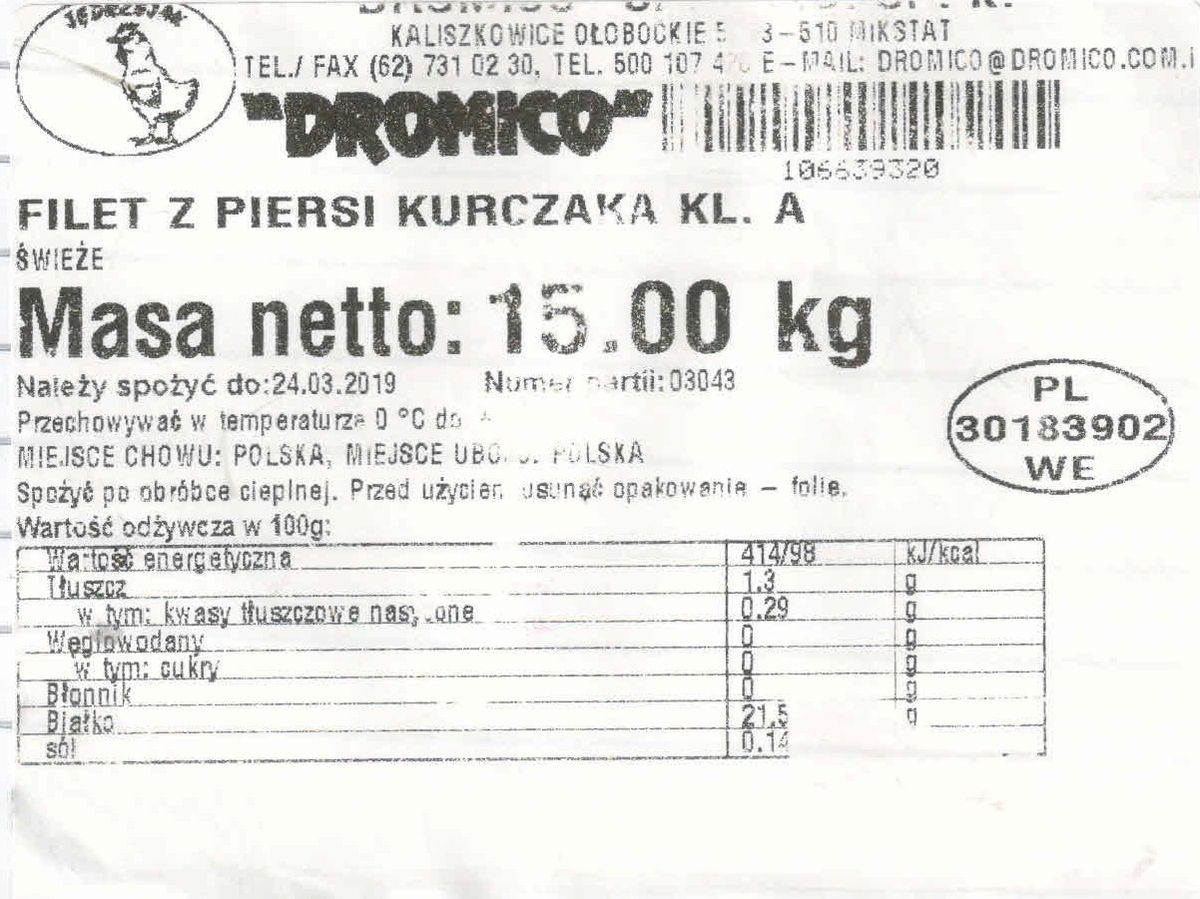 Etiketa drůbežího z Polska, u kterého SVS našla salmonelu