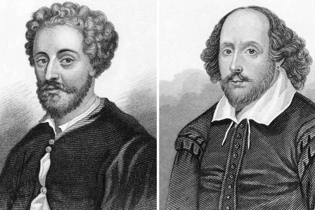 Vlevo John Fletcher, vpravo William Shakespeare